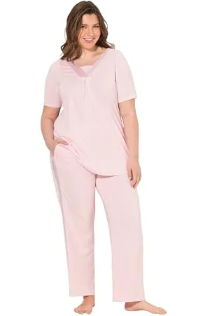 Ulla Popken Damen Pyjama, Satin Details Pyjamaset, , 42-44