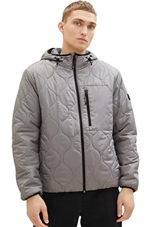 TOM TAILOR Herren 1036187 Quilted Steppjacke mit Kapuze, 30902-mid Platinum Grey, L