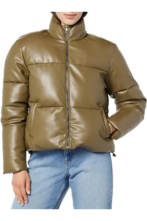 THE DROP Pufferjacke für Damen, Priscilla Veganes Leder, Grün , 3XL Große Größen