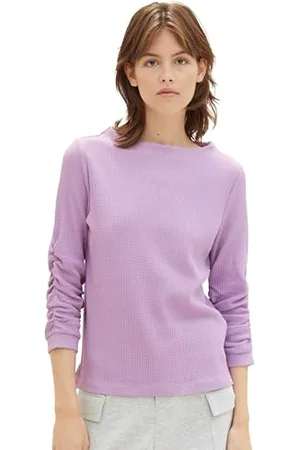 TOM TAILOR Damen Basic Sweathsirt mit Raffarm, heather purple, XL