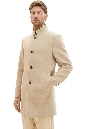 TOM TAILOR Herren 1037407 3-Knopf Wollmantel mit Stehkragen, 32526-big beige Herringbone Optic, XL