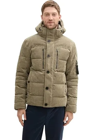 TOM TAILOR Herren 1043707 Pufferjacke mit Abnehmbarer Kapuze, 36463-Jungle Soil Green Corduroy, XXL