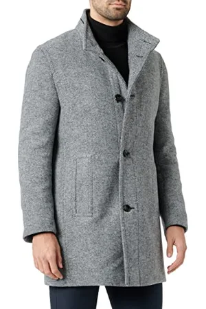 Bugatti Herren Mantel in einem recyceltem natural Stretch Wool-Mix Gewebe