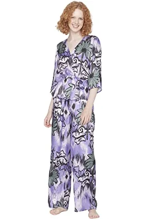 Trendyol Damen Damen Geblümt mit Gürtel Mitte Webstoff Hemd-hose Pyjama Pajama Set, Mehrfarbig, 36 EU