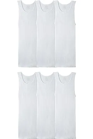 Fruit Of The Loom Herren Sleeveless Tank A-Shirt, Tag Free & Moisture Wicking, Ribbed Stretch Fabric Unterwäsche, 6 Stück in Weiß, Mittel (6er Pack)