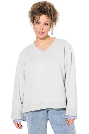 Ulla Popken Damen große Größen Übergrößen Plus Size 2-in-1-Sweatshirt, V-Ausschnitt, Langarm