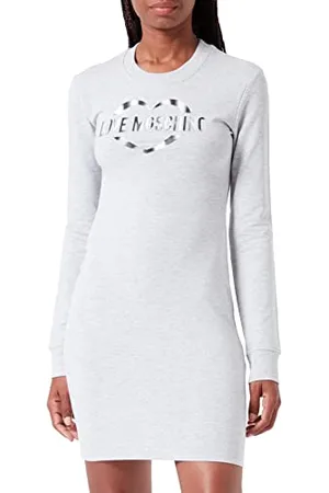 Moschino Damen Tight-fitting Long Sleeves in Stretch Cotton-modal Fleece With Heart Olographic Print Dress, , 40 EU
