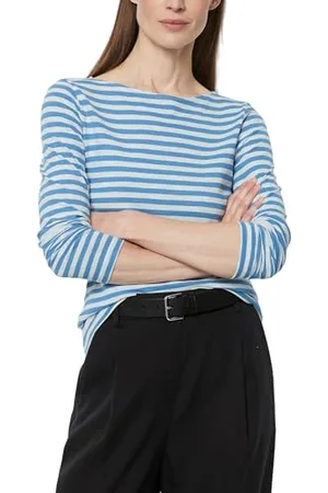 Marc O’ Polo Marc OߴPolo Damen Langarmshirt aus Bio-Baumwolle mit U-Boot-Ausschnitt, Mehrfarbig (Multi/Shiny Sky), XS