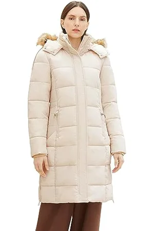 TOM TAILOR Damen Puffer Mantel mit Kapuze , smooth light sand, XXL
