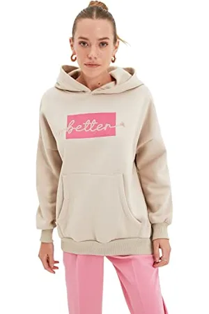Trendyol Damen Kapuze mit Slogan, reguläres Sweatshirt, , Small