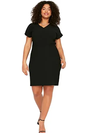 Trendyol Damen Midi Basic Regular Fit Knit Plus Size Kleid, , X-Large