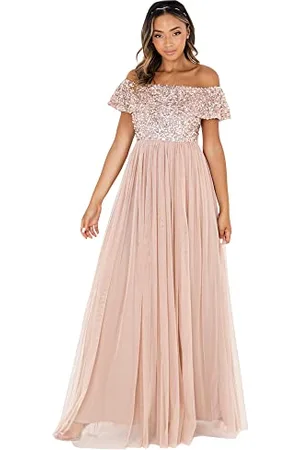 Maya Deluxe Damen Bardot Embellished Maxi Bridesmaid Dress, , 42 EU