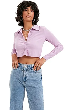 Trendyol Damen -Fliesenknopf Polo-Kragen Blouse, , XL
