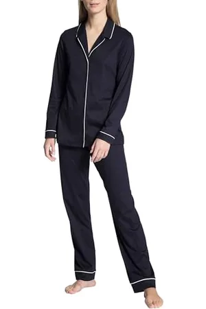 Calida Night Lovers Pyjama, durchgeknöpft Damen, aus 100% Supima-Baumwolle, mit stoffbezogenem Gummibund