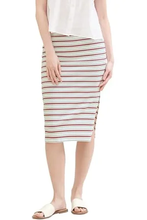 TOM TAILOR Damen Midi-Rock mit Streifen, white multicolor stripe, XS