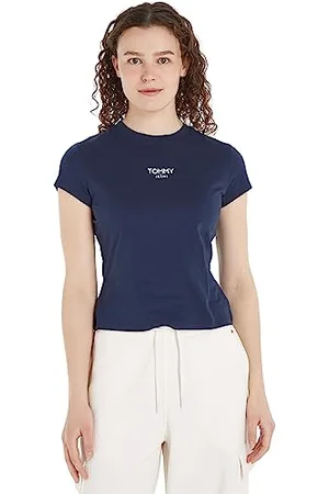 Tommy Hilfiger Damen T-Shirt Kurzarm Essential Logo Rundhalsausschnitt, (Twilight Navy), XL