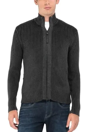 Replay Herren Strickjacke mit Reißverschluss, Schwarz (Black 098), 3XL