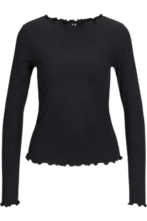 JJXX Damen JXHAYDEN STR LS Tee JRS Langarmshirt, Black, XS