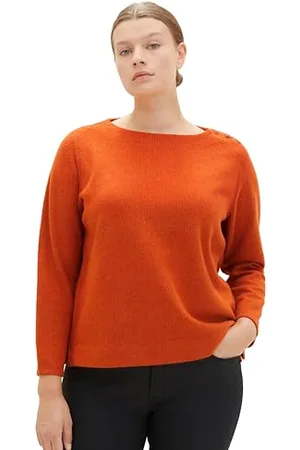 TOM TAILOR Damen 1038842 Sweatshirt mit Gerippter Struktur, 32403-gold Flame orange Melange, 48