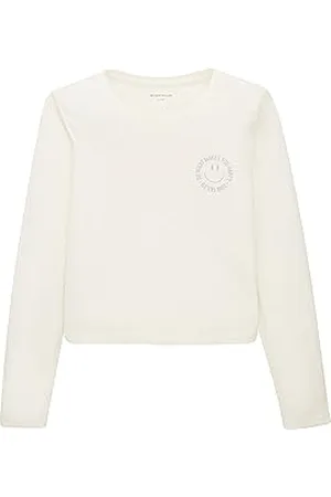 TOM TAILOR Mädchen 1037704 Cropped Langarmshirt mit Print, 12906-Wool White, 176