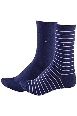 Tommy Hilfiger Damensocken Doppelpack Uni/Ringel mittelblau Größe 39-42