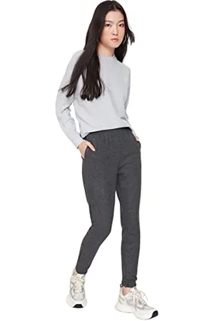 Trendyol Damen Herren Mittlerer Bund Jogger Jogginghose Sweatpants, Anthrazit, XS EU