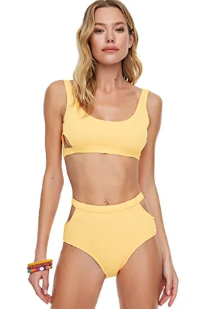 Trendyol Damen Textured High Waist Neckline Detail Six Bikini Bottoms, , 34 EU