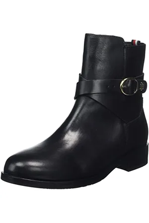 Tommy Hilfiger Damen TH Belt Flat Boot FW0FW06753 Niedrige Stiefel, (Black), 36 EU