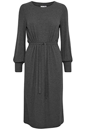 Ichi IHKYLA DR3 Damen Freizeitkleid Kleid Midikleid Rippstrick Schlitze Langarm Rundhals Regular-Fit, Größe:2XL, Farbe: