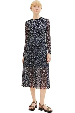 TOM TAILOR Damen Mesh Kleid mit Muster, , XL