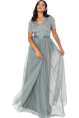Maya Deluxe Damen Short Sleeve Stripe Maxi Bridesmaid Dress, , 42 EU