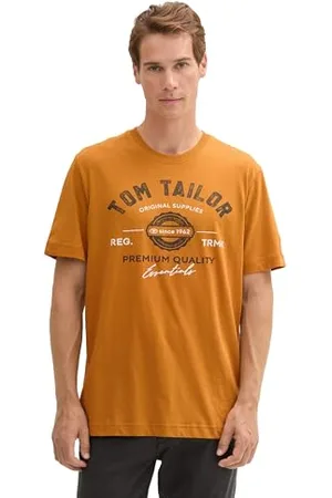 TOM TAILOR Herren T-Shirt mit Logo-Print aus Baumwolle, Peanut Butter Brown, M