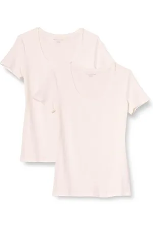 Amazon Damen Kurzärmliges T-Shirt mit U-Ausschnitt in klassischer Passform (Erhältlich in Übergröße), 2er-Pack, , XXL