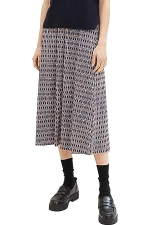 TOM TAILOR Damen Plissee Midi-Rock mit Muster , blue brown geometrics print, 42