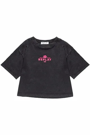 Replay Mädchen T-Shirt Kurzarm aus Baumwolle mit Logo, (Schwarz), 8 Jahre