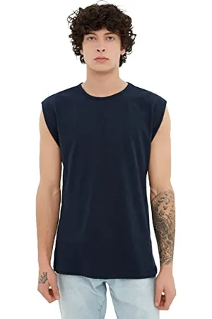 Trendyol Herren Männer Basic Regelmäßige Fit 100% Baumwolle Runder Kragen Zero Hülse Athlet T-Shirt, , S