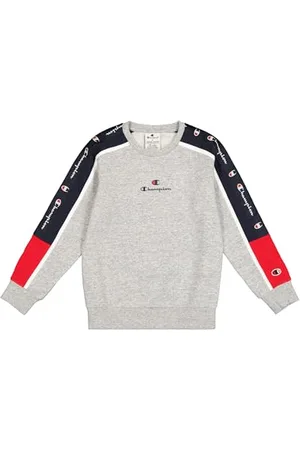 Champion Legacy Retro Sport B (306857) – Ultraleichtes, weiches, kompaktes Fleece-Sweatshirt mit Rundhalsausschnitt, Melange-Grau/Marineblau (NOXM/NNY/WHT), 9–10 Jahre (M), Jungen HW24