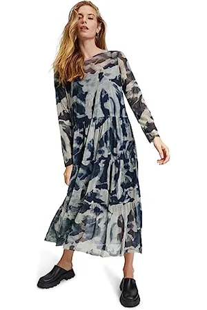 Cartoon Damen Casual-Kleid mit Stufen Dunkelblau/Weiß,44