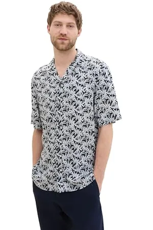 TOM TAILOR Herren Comfort Fit Hemd mit Allover Print, navy coloured leaf design, XXXL