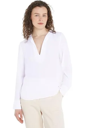 Tommy Hilfiger Damen Bluse Viscose Crepe V-Ausschnitt, , 34
