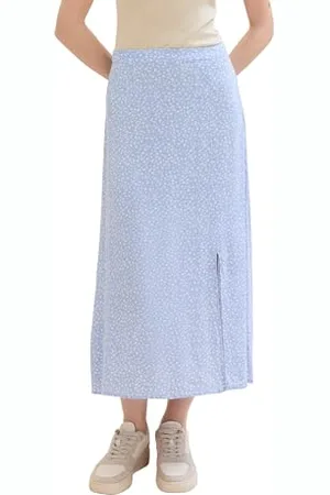 TOM TAILOR Damen Midirock mit Allover Muster, mid blue minimal print, M