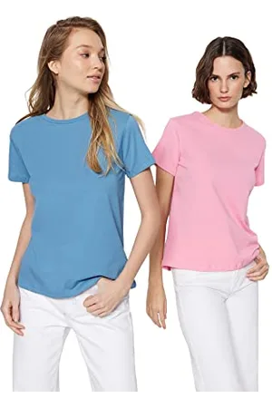 Trendyol Damen - 100% Baumwolle Suprem Bike Collar 2 Paket gestricktes T-Shirt - T-Shirt, , M