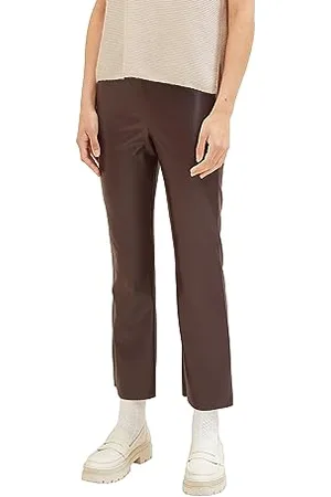 TOM TAILOR Damen Fake-Leder PU Leggings mit Schlag, Brushwood Brown, 34/28