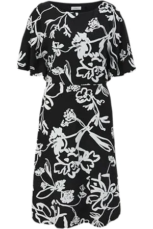 QS by s.Oliver Damen 2141853 Midi Kleid mit Allover Muster, , 40