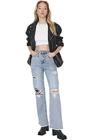 Trendyol Frau Hoher Bund Wide Leg Weites Bein der 90er Jeans