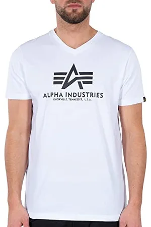 Alpha Industries Herren Basic V-Neck T-Shirt, White, L