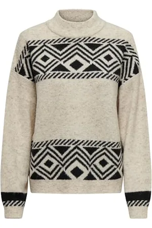ONLY Damen Strickpullover ONLVICTORIA L/S Highneck Pullover KNT 15321179, /Pattern:Black Jacquard,XL