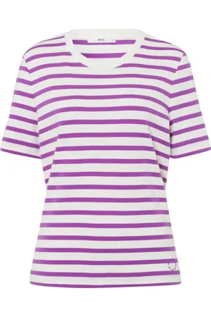 Brax Damen Style CIRA Interlock Light Striped T-Shirt, Purple, 44