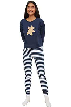 Trendyol Damen Teddy Bear Printed Knitted Pajama Set, , XL EU
