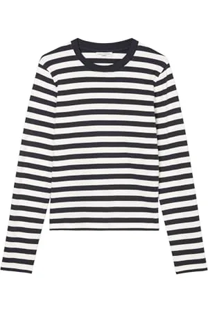 Marc O’ Polo Marc OߴPolo Denim Damen Langarmshirt aus Bio-Baumwolle gestreift, Blau , XL